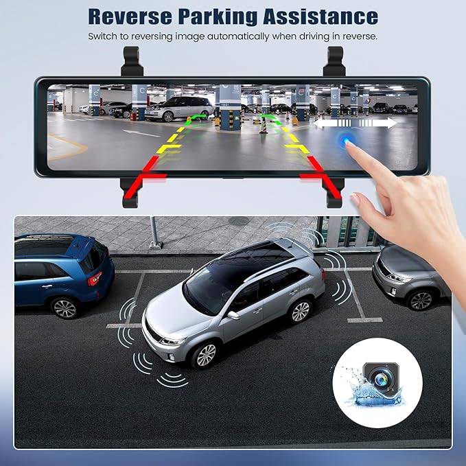 4K Mirror Dash Cam 11.26" Rear View Mirror Front and Rear View Dual Cameras with Night Vision,G-Sensor,Loop Recording,Parking Assistance,APP Control,24H Parking Monitor,Waterproof Backup Camera