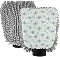 Qilmy Small Blue Bonnet Bees Microfiber Chenille Car Wash Sponge Scratch Free Car Wash Mitt Absorbent Mitt Sponge for Trucks SUVs Car Washing Home Cleaning, Medium