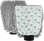 Qilmy Small Blue Bonnet Bees Microfiber Chenille Car Wash Sponge Scratch Free Car Wash Mitt Absorbent Mitt Sponge for Trucks SUVs Car Washing Home Cleaning, Medium