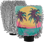 YETTASBIN Sunset Beach 2PCS Car Wash Mitts, Ultra Absorbent Chenille Microfiber Car Washing Gloves, Scratch-Free Lint-Free Auto Cleaning Mitt, Machine Washable Elastic Cuff Car Wash Sponge