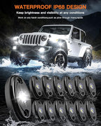White Rock Lights,LEDMIRCY R1 LED Rock Lights Kit with Toggle Switch Wiring Harness 12PCS Luces para Carro for Trucks ATV UTV Golf Cart Under Glow Light High Power IP68 Waterproof