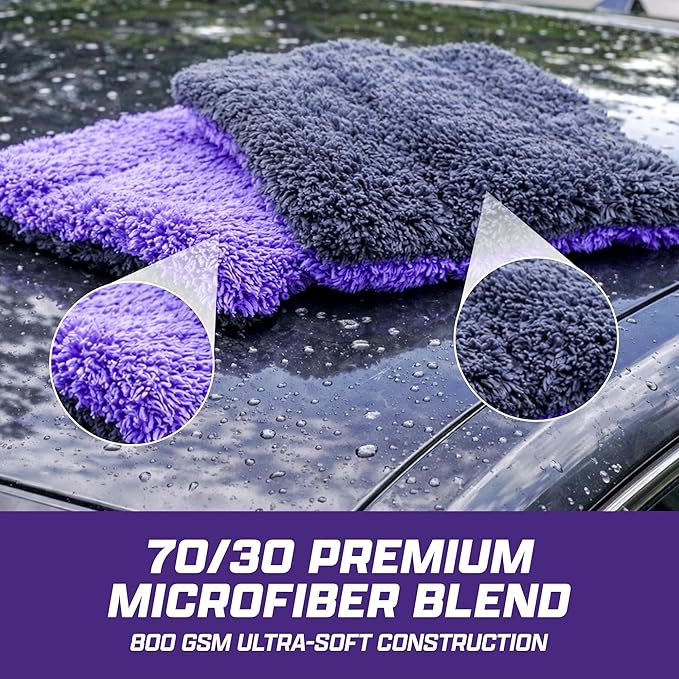 Brug’s® HyperPlush Wash Pads – 4 Pack | 800 GSM 70/30 Premium Microfiber | Scratch-Free Car Wash Pads with Grip Thumb Hole