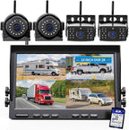 eRapta 4 Wireless Backup Camera System with HD 2K 10-Inch Loop Recording Monitor, Quad Channels Full-Field Cameras IR Night Vision for Trailer/RV/Truck/Camper/Bus-AW104SL