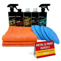 Dura-Coating Metal & Paint Bundle - Blue Premium Metal Polish, All-N-1 Car Polish, Crazy Suds Auto Wash, Wheely Clean Spray, and Quick Slick Polymer Spray, with 4 Polishing Pads & 1 Microfiber Towel