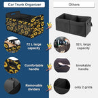 Femuar Car Trunk Organizer with 72L Large Capacity Waterproof Collapsible and 11 Pockets, Trunk Organizer for Car SUV/Jeep/Sedan, Large Size, Sunflower