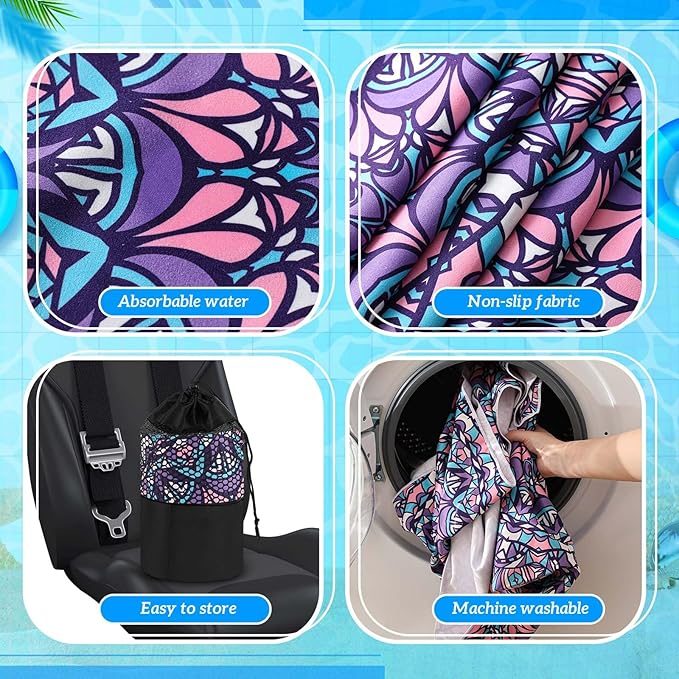 Hahafelt 2 Pack Car Seat Towel Covers with Storage Bag, 63 x 32 Inch Universal Non Slip Waterproof Sweat Protector for Car Truck, Gym Swimming Running, Machine Washable (Retro Kaleidoscope)