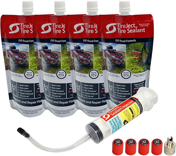 TireJect Off-Road 5-in-1 Flat Tire Protection Kit with Sealant Injector (40oz Standard ATV/SxS Kit)