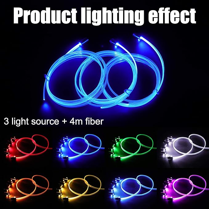 Car Ambient Lighting Kit 64 Colors Multicoloured Music Optic Fiber RF Remote + APP Control Car DIY Decorative Atmosphere Lighting DC 12V 1W 4m