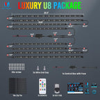 MICTUNING U8 RGB+IC Underglow LED Light Bars (8-Piece Kit) 888 LEDs, Dual Remote Control, Chasing/Fading Modes, IP68 Waterproof Aluminum Housing
