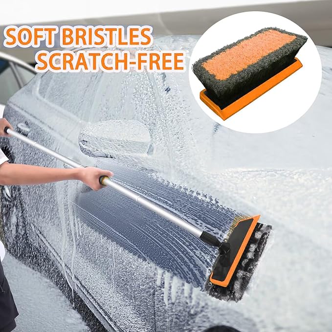 62'' Car Wash Brush with Long Handle, Complete Car Wash Kit, Scratch-Free Car Cleaning Brush Mop Kit with Clay Bar, Wash Mitt, Window Squeegee, Wheel Brush, Storage Bag for Car Truck RV