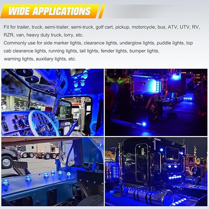 BJZ 4Pcs Blue Watermelon LED Strobe+Constant Marker Lights Dual Function Watermelon-Shaped Side Marker Clearance Tail Top Cap Roof Lights for Trailer Truck Semi-Trailer Heavy-Duty Truck Bus Van