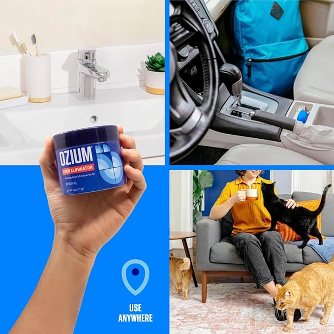 Ozium Air Sanitizer 4.5 oz Gel: Odor Eliminator for Strong Odor, Car Air Freshener (Carbon Black, 2 Packs)