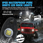 20pods White Rock Lights Dc 12v-80v 6000k Aluminum Alloy Pure White Led Rock Lights with Switch Wiring Harness Kit Ip68 Waterproof for Trucks Pickup Offroad Car SUV Utv ATV Rv Fends Underglow Lights