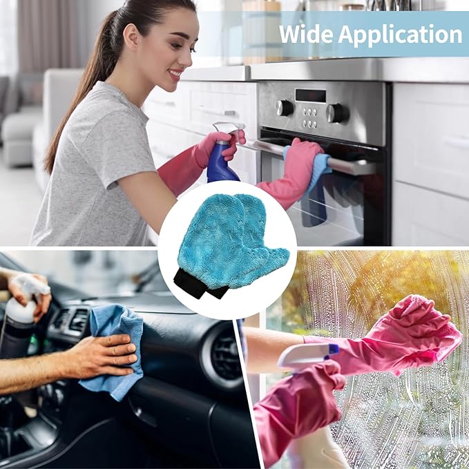 6 Pcs Microfiber Car Wash Glove, Coral Fleece Cleaning Mitt for Auto Detailing, Scratch-Free Plant Dusting Gloves, Home Kitchen Bathroom Multipurpose Cleaning, Soft Lint-Free Wash Tool