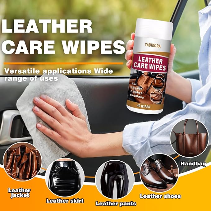 Leather Wipes, Leather Wipes for Car Interior Seat Cleaner, Steering Wheel & Furniture, Leather Couch Wipes and Conditioner - Generously Sized (4.72 x 5.51 Inch) - Full 40 Wipes