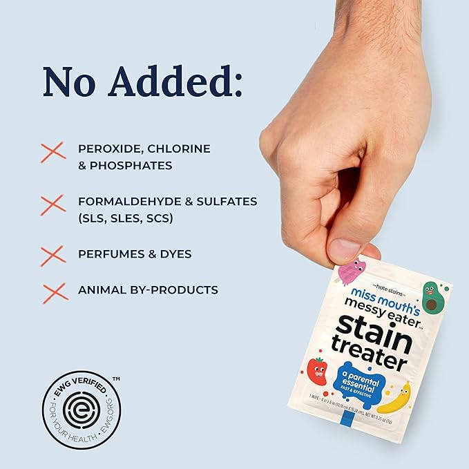 Miss Mouth's Messy Eater Stain Treater Spray - 4oz & 10 Wipes Stain Remover - Newborn & Baby Essentials - No Dry Cleaning Food, Grease, Coffee Off Laundry, Underwear, Fabric