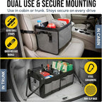 3-Section Modular Trunk Organizer XL – Car Storage for Groceries, Cleaning Supplies, Tools, Sports Gear – Foldable L-Shape Cargo Bin – Gray