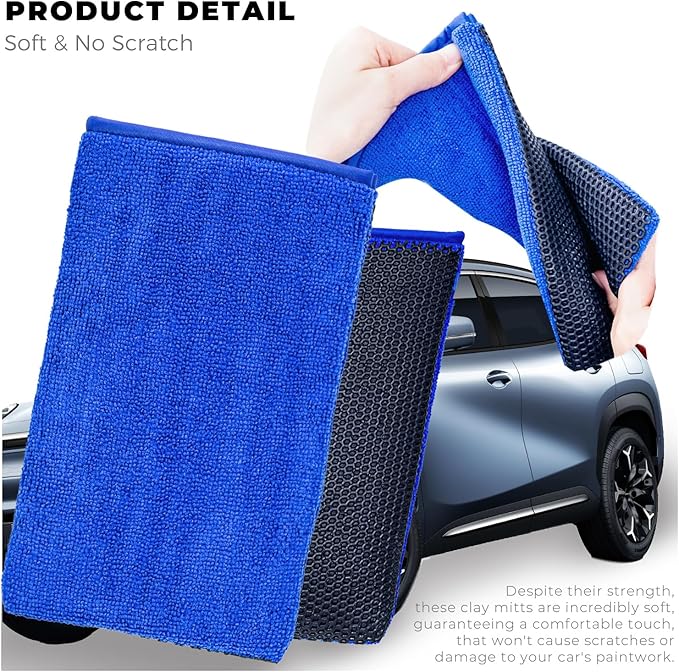 2 Pack Clay Mitt, Microfiber Clay Bar for Car Detailing, Reusable Clay Bar Glove Clay Towel, Scratch-Free Safe Clay Eraser Mitt for Cars Paint Polishing