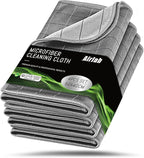 Airlab Carbon Microfiber Towels for Car Drying Window Glass Cleaner Magic Cleaning Cloth Auto Detailing Car Wipes Lint Free Rags Large Towel Interior Detailer, Pack of 4, 20" x 16", Grey