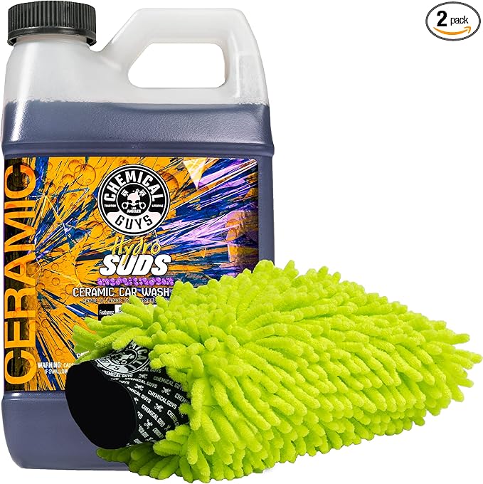 Chemical Guys CWS_212_64M Car Wash Starter Bundle - HydroSuds Ceramic SiO2 Shine High Foaming Car Wash Soap, 64 oz, Berry Scent + Chenille Wash Mitt (2 Items) Works on Cars, Trucks, SUVs, RVs & More