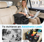 Foldable Bench Seat Center Console, Car Armrest Organizer Box with 2 Large Cup Holders & Massive Storage, Universal Portable Trunk Console Arm Rest for Car/Truck/Van/SUV Rear Organizers Back Seat