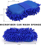 Microfiber Car Wash Sponge, Scratch-Free Vehicle Washing Mitt with Chenille & Mesh Sides, Highly Absorbent Sponge Lint-Free Cleaning Tool for Car Washing & Detailing (Blue)