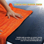 48”x24” Car Drying Towel, XXL Dual Sided Microfiber SUV Cleaning Towel 1300GSM Lint-Free & Scratch-Free Super Absorbent RV Drying Cloth Machine Washable (Black-BrightOrange)