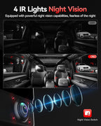 REDTIGER 530° Dash Cam 3 Channel, 2.5K+2.5K+1080P Triple Car Camera with 128GB Card, IR Night Vision, Touch Screen, Dashcam for Front Inside Rear Included WiFi GPS, 24H Parking Mode