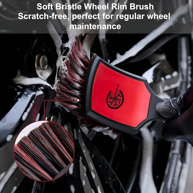 Car Wheel & Tire Brush Set, 2Pack Tire Brush and Wheel Rim Brush, Soft & Stiff Bristle Wheel Cleaner Brushes, Scratch-Free Car Wheel Brush Kit for Cleaning Wheels, Tires, Cars, Trucks