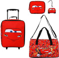 Bioworld Cars Lightning McQueen Kids' 4-Piece Travel Set With Suitcase, Duffle Bag, Toiletries Case, and Luggage Tag