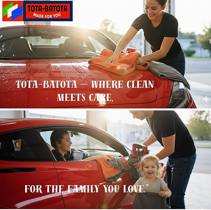 Microfiber Car Towel 16"x16" – 1400 GSM Twisted Yarn, Ultra Absorbent, Scratch-Free, Machine Washable – Bonus 12"x12" 600 GSM Detail Towel for Him/Her(Orange/Gray)