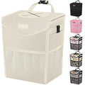 Pritent Car Trash Can with Lid, Cute Leakproof Car Trash Garbage Bag Hanging Vehicle Trash Bin Small Portable Automotive Garbage Cans Organizer for Back/Front Seat(Trapezoid,Ivory