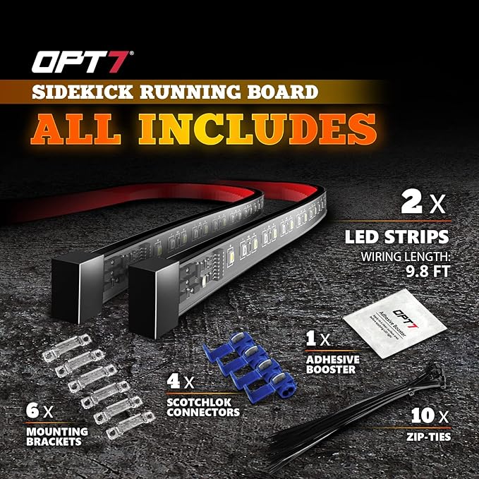 OPT7 Sidekick 60" Running Board Lights 2PCS LED Strips w/Amber Turn Signal Side Marker, DRL, White Courtesy Light for Regular Super Cab Trucks Pickup SUV Trailer - Truck Decorations