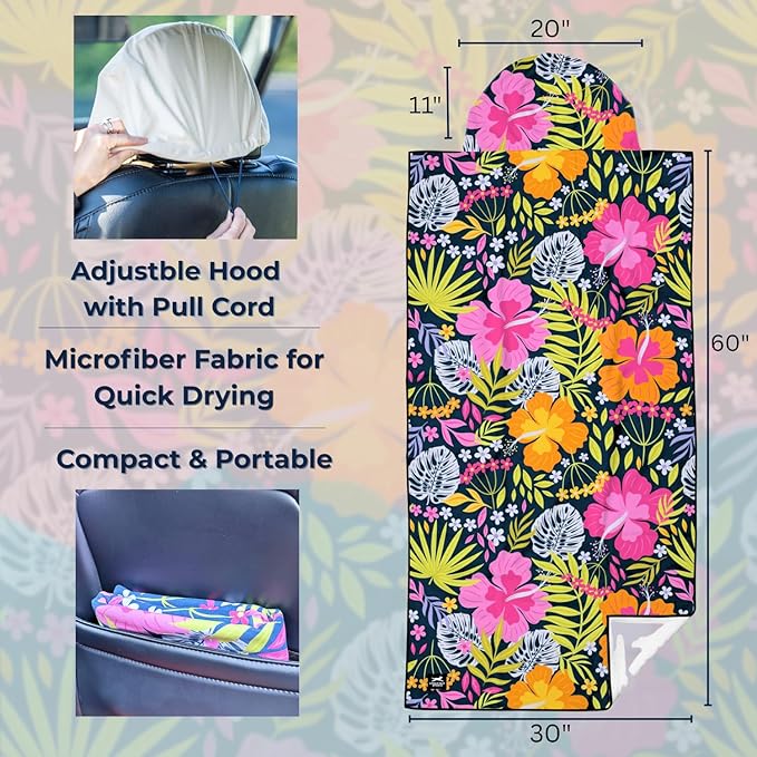 Gone For a Run Car Seat Towel Cover – Microfiber Hooded Seat Cover – 30” x 60” Moisture-Wicking Running Seat Protector for Runners – Aloha