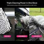 Premium 3-in-1 Car Wash Mitt Scratch Free, Cleaning Mitt, Microfiber Wash Mitts for Car Washing, Drying, and Scrubbing (2-Pack)