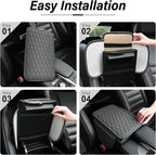 Amiss Car Center Console Cover, Upgraded Leather Car Armrest Cushion with 2 Storage Pockets, Universal Waterproof Cushion Pad, Non-Slip Car Interior Accessories, Fits Most Sedans SUVs Trucks (Gray)