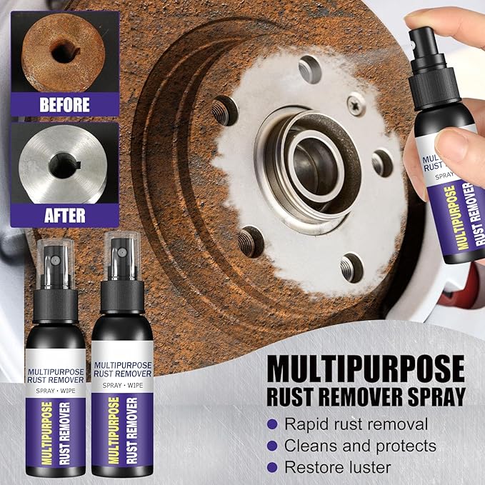 Multipurpose Rust Remover Spray, Rust Stain Powder Eraser for Cast Iron, Treatment for Metal, Iron Remover Car Detailing, Car Maintenance Cleaning Dissolver (3)