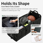 1680D Trunk Organizer with Lid, Extra-Large 114L Collapsible Cargo Organizer for SUVs, Trucks & Large Cargo Areas, Rigid PP Panels, 800D x 800D Weave, Water-Repellent, Anti-Sag Design