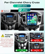 4G+64G Car Radio Stereo for Chevrolet Cruze 2009-2015 with Wireless CarPlay Android Auto,Tesla Style 9.7 Inch IPS Touch Screen Android 13 GPS WiFi Bluetooth DSP Audio USB Dual Mic HD Rear Camera