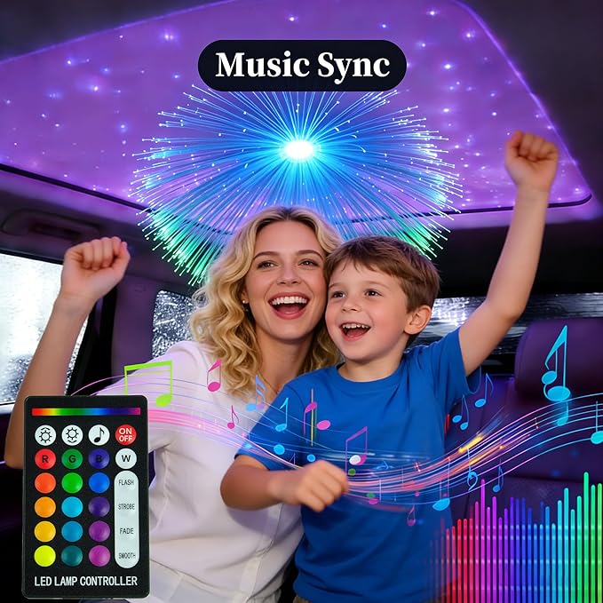 Twinkle Starlight Headliner Kit 500Pcs*0.03in*6.5ft*2m 16W Music/Voice APP/Remote Control Activated Star Light Kit RGBW Fiber Optic Star Roof Lights for Car Theater Game Bed Room Ceiling