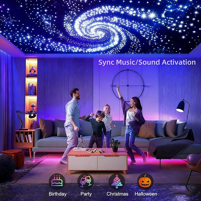 Twinkle Fiber Optic Light,20W Starlight Headliner Kit with APP/RF Remote Music Mode for Car Home Star Ceiling Sky Decoration,3 Hole RGBW LED Light Engine+300pcs 0.03in 9.8ft Optical Fiber Cables