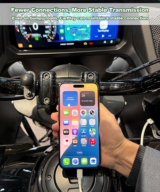 USB-A to USB-C CarPlay Bypass for Motorcycle Support Charging, CarPlay Bluetooth Headset Bypass Adapter, Enable Mirroring on Harley/Indian/Goldwing Without Headset, 1.64Ft/Black