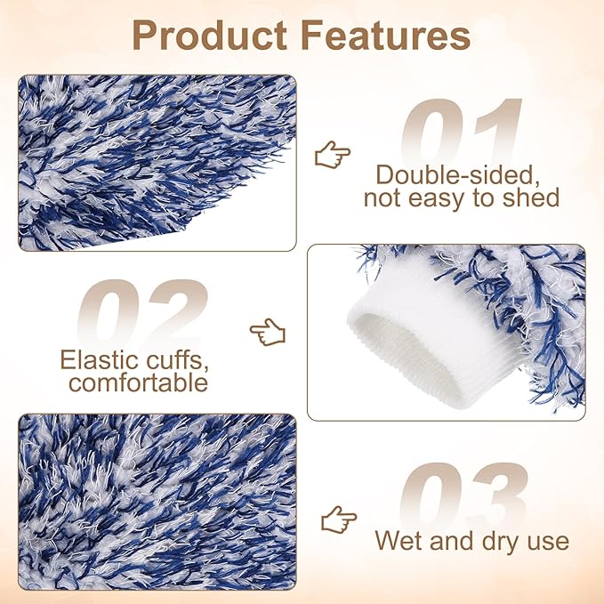 HARFINGTON Chenille Microfiber Car Wash Mitts 9.1" x 6.7" Scratch Free Wash Gloves Absorbent Double Sided Plush Cleaning Drying Mitts for Car Washing Home, Blue