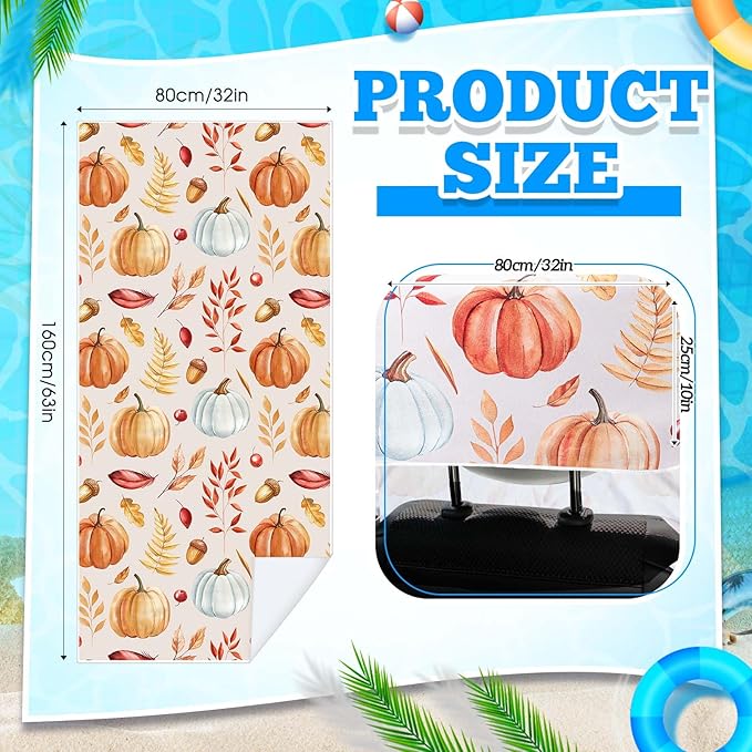 Hahafelt 2 Pack Car Seat Towel Covers with Storage Bag, 63 x 32 Inch Universal Non Slip Waterproof Sweat Protector for Car Truck, Gym Swimming Running, Machine Washable (Pumpkin Pine Cones)