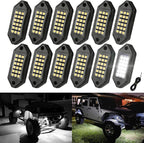 SUNPIE White Rock Lights, 12 Pods LED Rock Lights Underglow kit IP67 Waterproof Light kit for Trucks Car Jeep ATV UTV SUV Pickup Off Road RZR Under Body Glow Light Trail Lighting