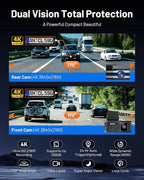 4K+4K Dual Dash Cam Front and Rear, 5.8GHz WiFi Dash Camera for Cars with 3.39" IPS Touchscreen, 170° Wide Angle, G-Sensor, 24H Parking Mode, Free 64GB Card Included (GS200)