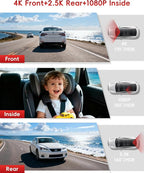12" 4K Mirror Dash Cam with STARVIS 2 Sensor,View Rear Mirror Camera 2.5K with Back Seat Car Baby Monitor 1080P,Built-in 5.8G WiFi GPS, APP Control,Night Vision,for Family Car Safety