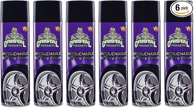 Cristal Products Untouchable Tire Shine Spray – Long-Lasting Wet Tire Finish for Deep Gloss & Protection – Waterproof Tire Shine, Easy Application, Premium Tire Cleaner Shine 8oz (6PK)