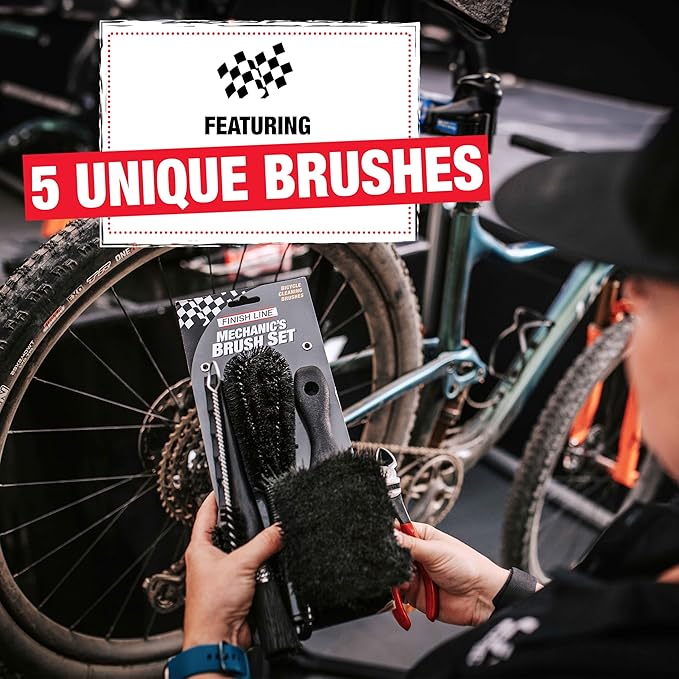 Finish Line Easy-Pro 5 Piece Mechanic’s Bicycle Cleaning Brush Set – Professional-Grade Kit with Chain Keeper, Durable Multi-Surface Brushes