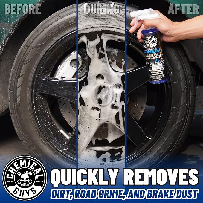 Chemical Guys CLD_203 Signature Series Wheel Cleaner, 128 fl oz + ACC_B01 Gerbil Wheel & Rim Brush (for Exhaust, Tires, Rims, Engine Bays, & More) + ACCG08 Wheelie All Exterior & Wheel Brush